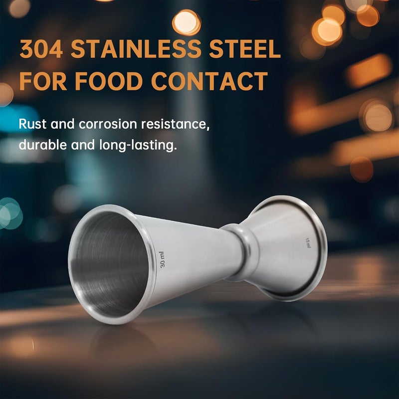 eispap 304 Stainless Steel Rolled lip Cocktail Double Jigger Japanese Style Measuring Oz Cup Bar Tool Shot for Bartending Bartender Jiggers Ounce Measurements Alcohol Drink Markings (15 ml x 30 ml) - Image 2